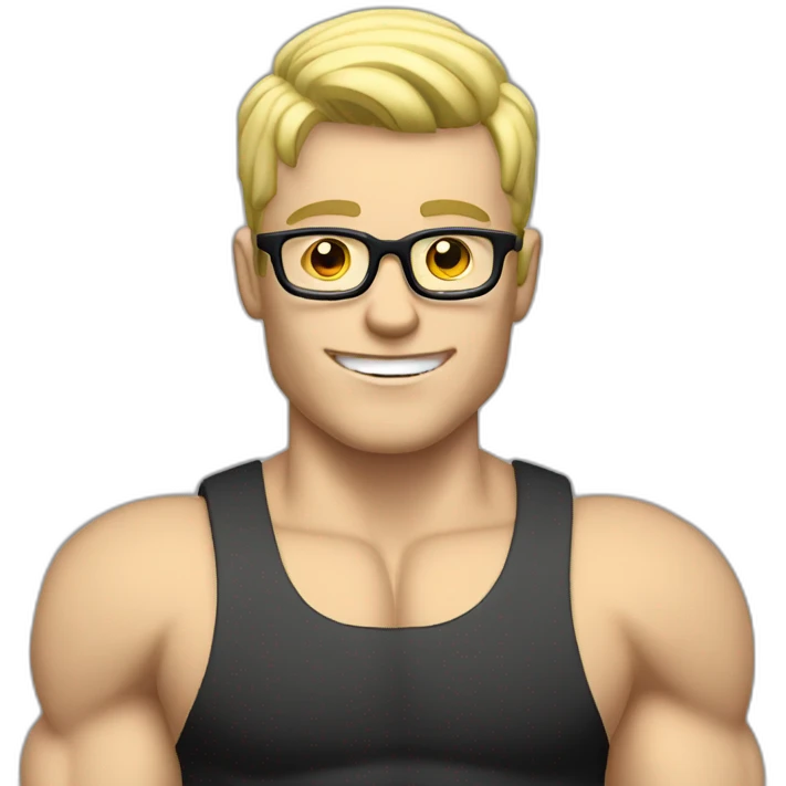 White blond muscle guy with glasses computer emoji
