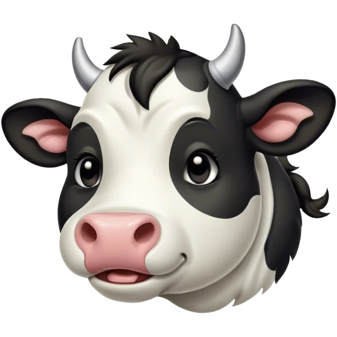 Cinematic Cute Yawning Black and White Cow Portrait Emoji, Head tilted slightly with a dramatic, wide-open yawn, showcasing a smooth, contrasting coat of black and white, floppy ears slightly drooping, round brown eyes barely open in drowsy contentment, Simplified yet irresistibly adorable features, highly detailed, glowing with a soft, cozy glow, high shine, relaxed yet expressive, stylized with a touch of modern whimsy, bright and endearing, soft glowing outline, capturing the essence of a sleepy yet affectionate cow, so drowsy it feels like it could stride out of the screen and curl up for a nap! emoji