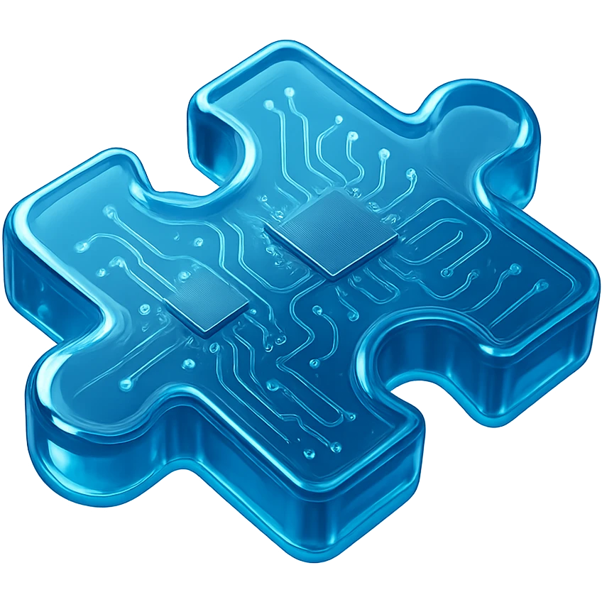 jigsaw puzzle piece, futuristic circuit board, shiny and reflective emoji