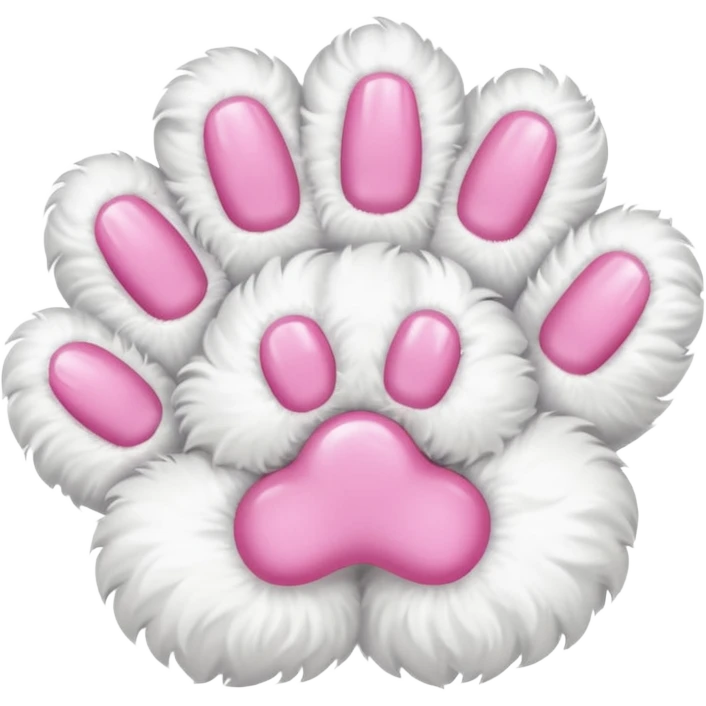 white fluffy paw, view from the top, pink nails, cute emoji