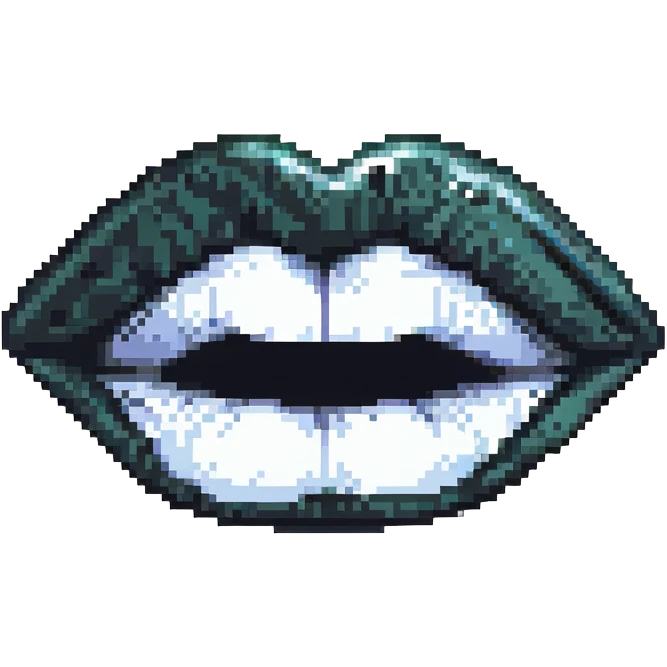 Pixelated black lips, gothic style emoji