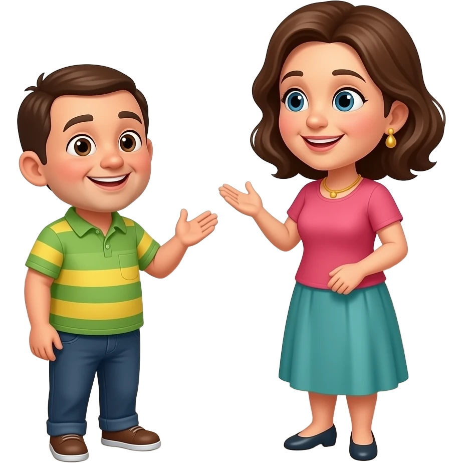 haz que haya el patufet hablando en una terraza con su madre emoji