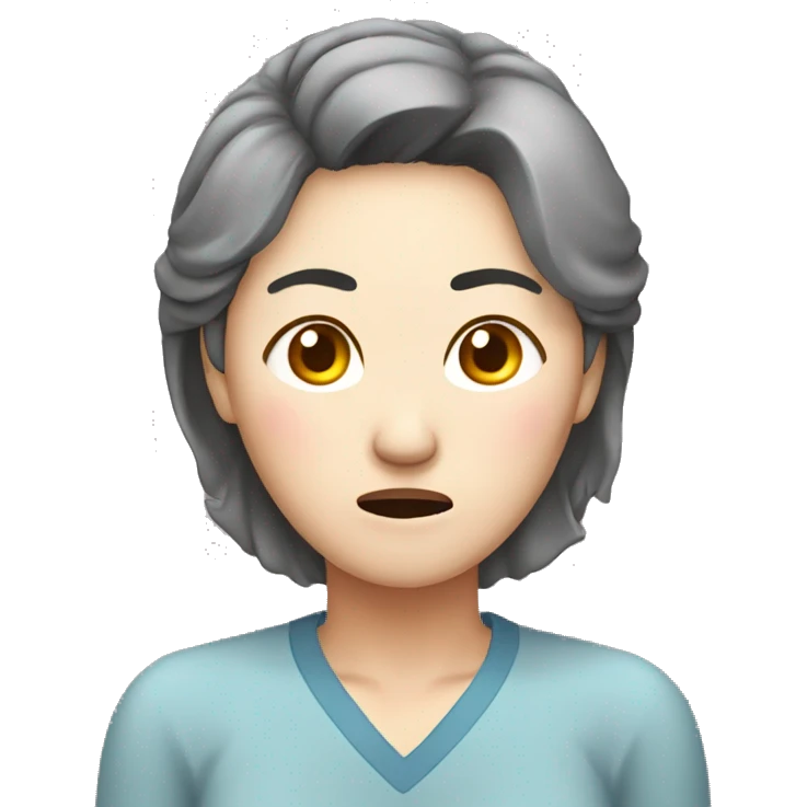 Headache, middle-aged Korean woman in her 40s, with one hand on her head, painful face emoji