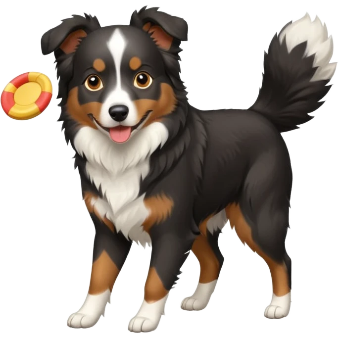 Tri color black Aussie Shepherd with frisbee no tail  emoji