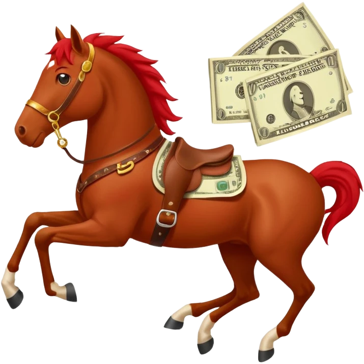 red horse agressive running money on the saddle text “ZGI” on leg emoji