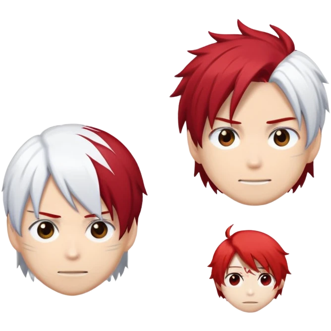 Emoji face with Shoto Todoroki's split hair - left side red hair, right side white hair, like the character from My Hero Academia emoji