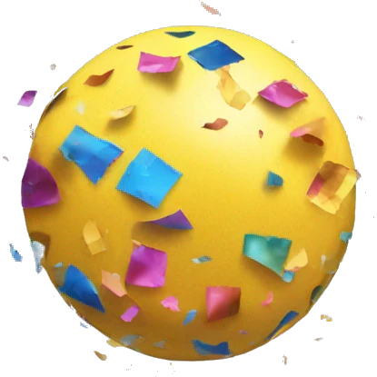 A broken confetti ball that aesthetically releases colored confetti emoji