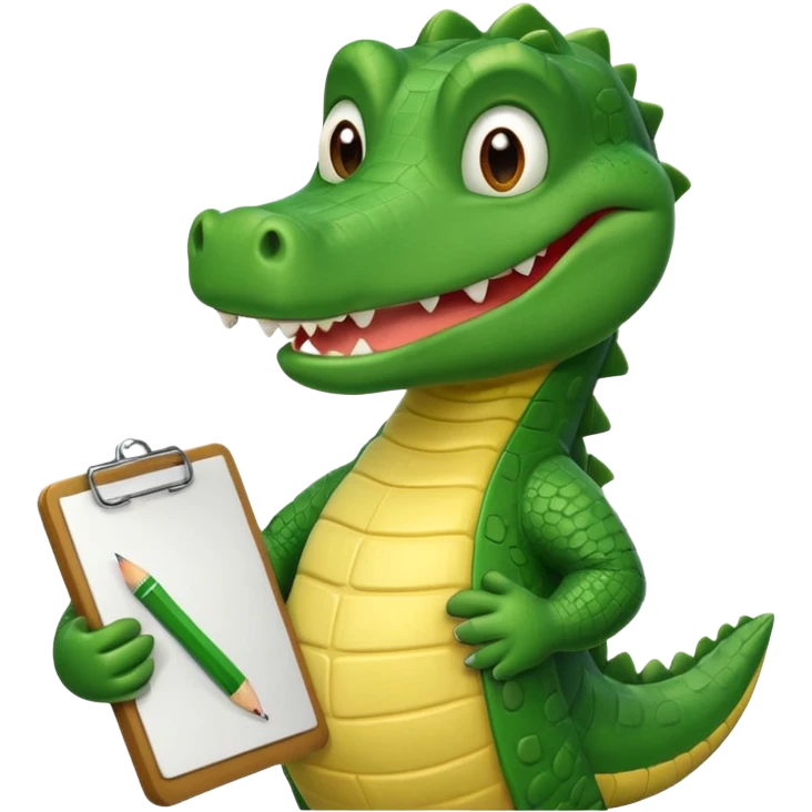 A cartoon gator with a clipboard and a pencil against a light green circle background emoji