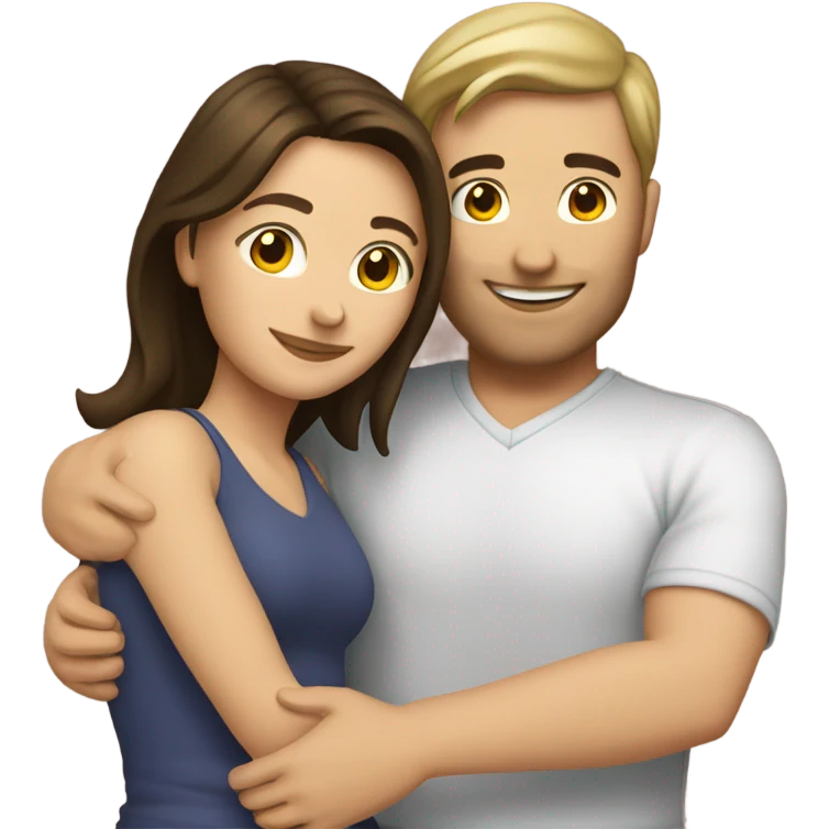 caucasian brunette couple hugging emoji