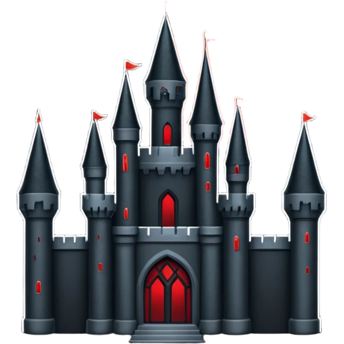 iOS sticker, dark castle, black walls, red windows, minimal fantasy emoji