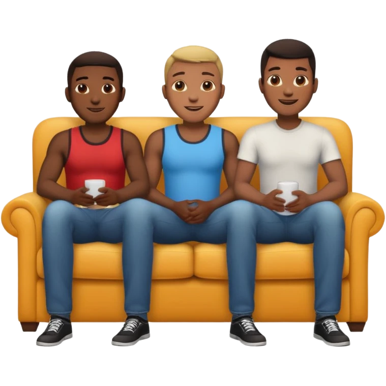 couch, naked people sitting: big tits female, 2 black males emoji