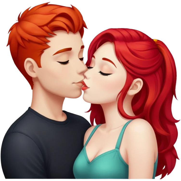 Girl with bright red hair kissing her boyfriend emoji
