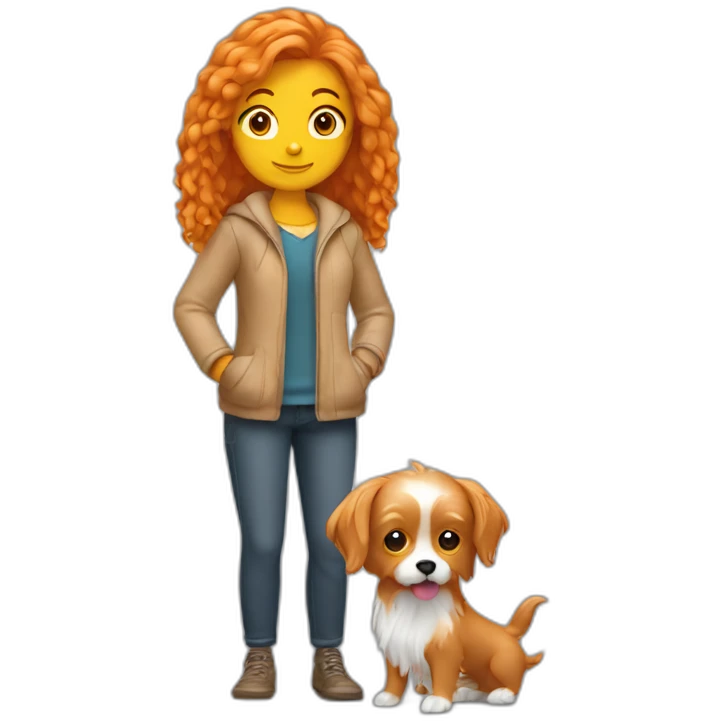 orange hair woman holding yorkshire dog emoji