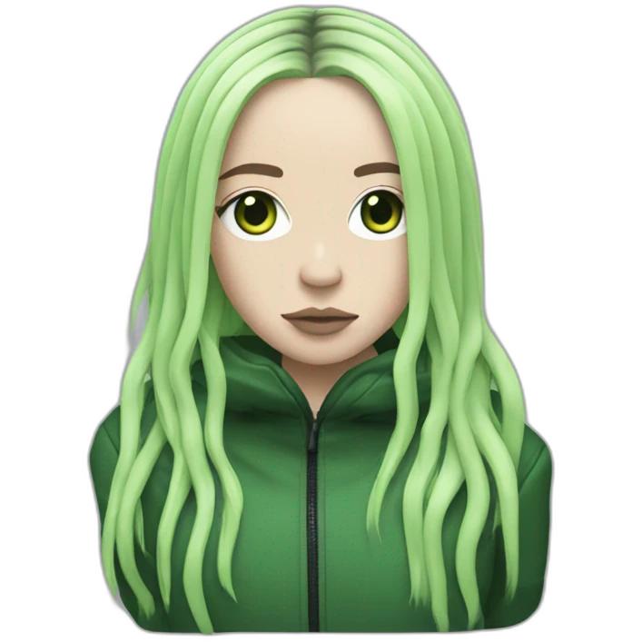 billie eilish with black and green roots emoji