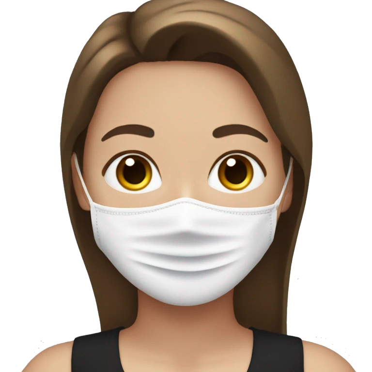 white girl with brown hair and brown eyes in a black tank top with a face mask on emoji