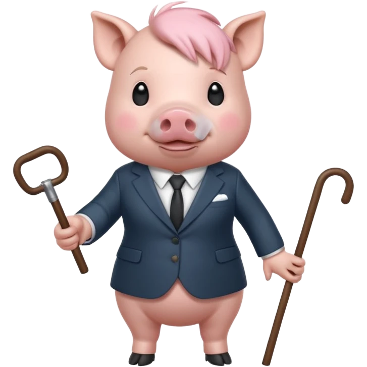Female pig with hair wearing a suit and carrying a cane emoji