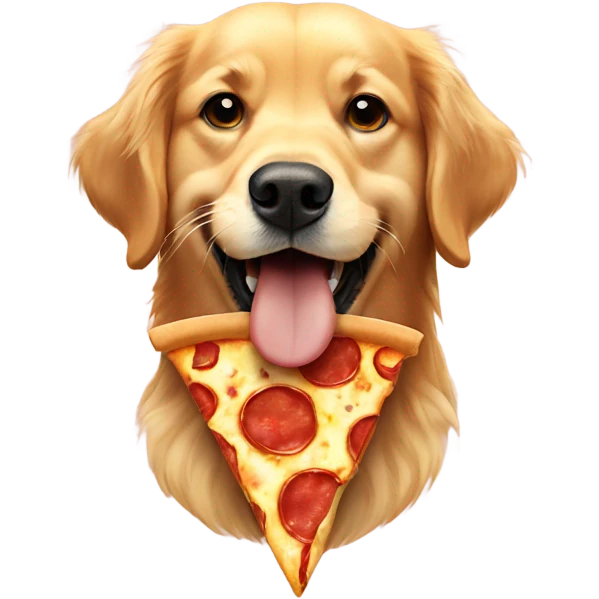Golden retriever with pizza slice hanging from his mouth  emoji