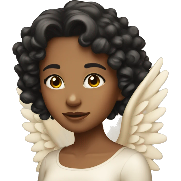 tan angel girl with black curls, pretty, wings emoji