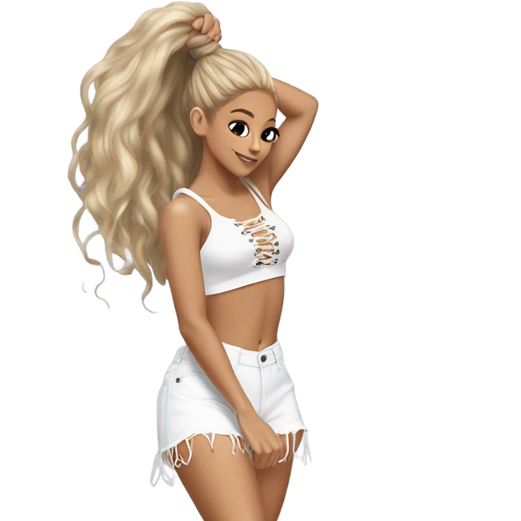 Ariana grande doing a hair flip in Shakira lace up croc top  emoji