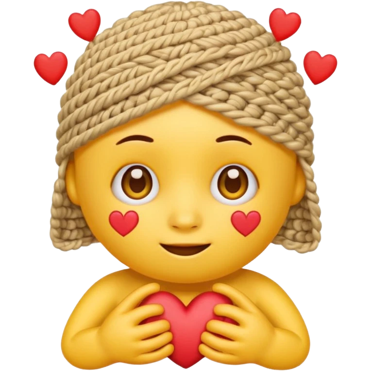 Normal Cute Yellow face emoji with hand crocheting with hearts around head  emoji