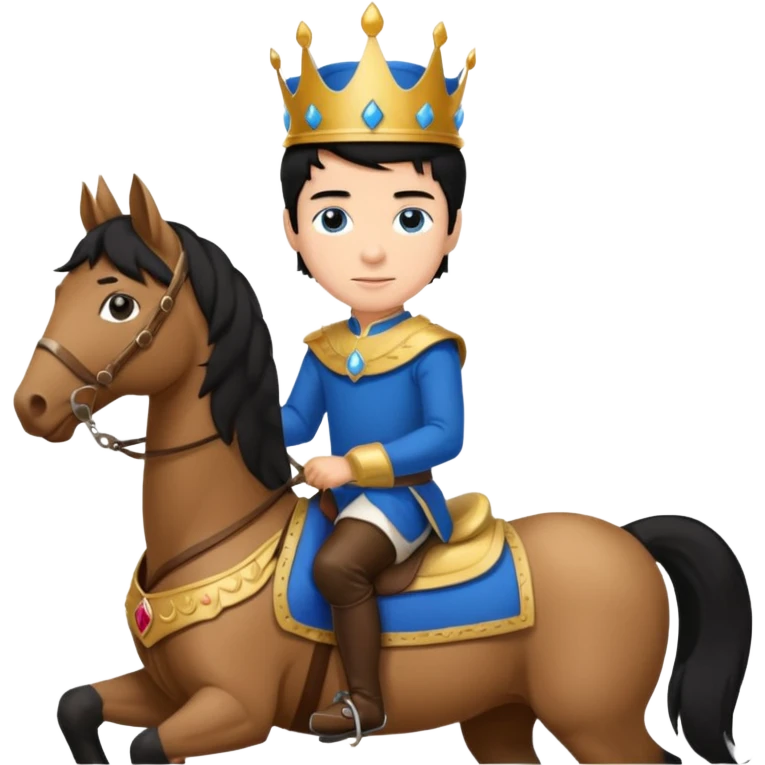 Prince,, black Hair, blue eyes, whole body, in a horse  emoji