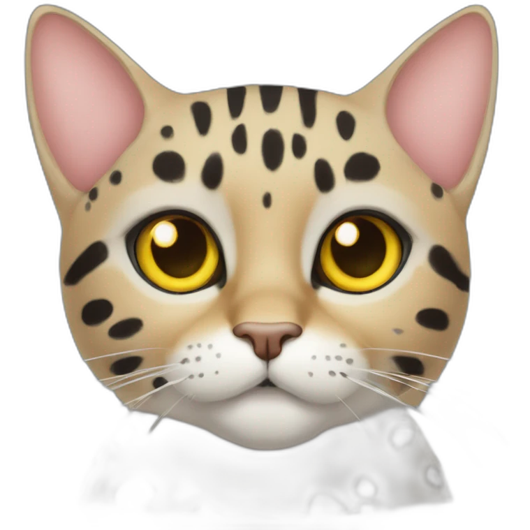 a spotted cat with yellow eyes and a bow on his head emoji