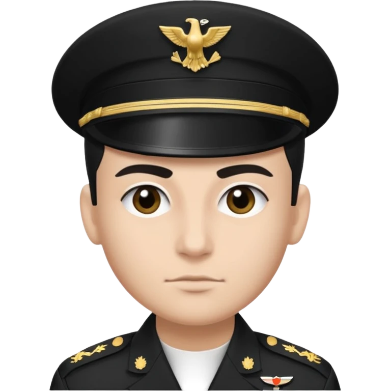 Uma pessoa, preto e branco, como se fosse as televisões de antigamente sem cor. Corte tipo militar, com duas sobrancelhas com risquinhos emoji