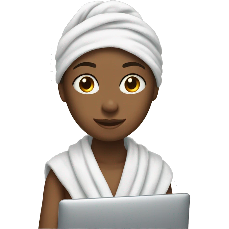 A girl with a towel, with a computer  emoji