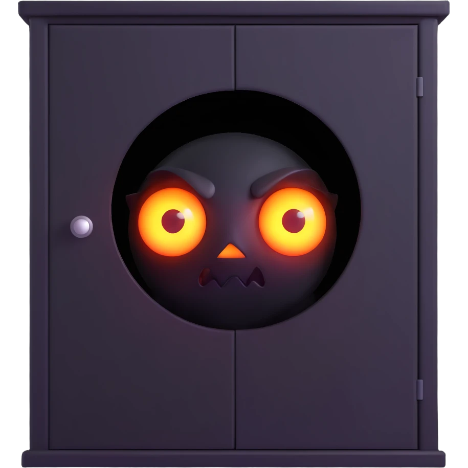 boogeyman's glowing eyes peering from inside a dark wardrobe, only the eyes visible, spooky and mysterious emoji