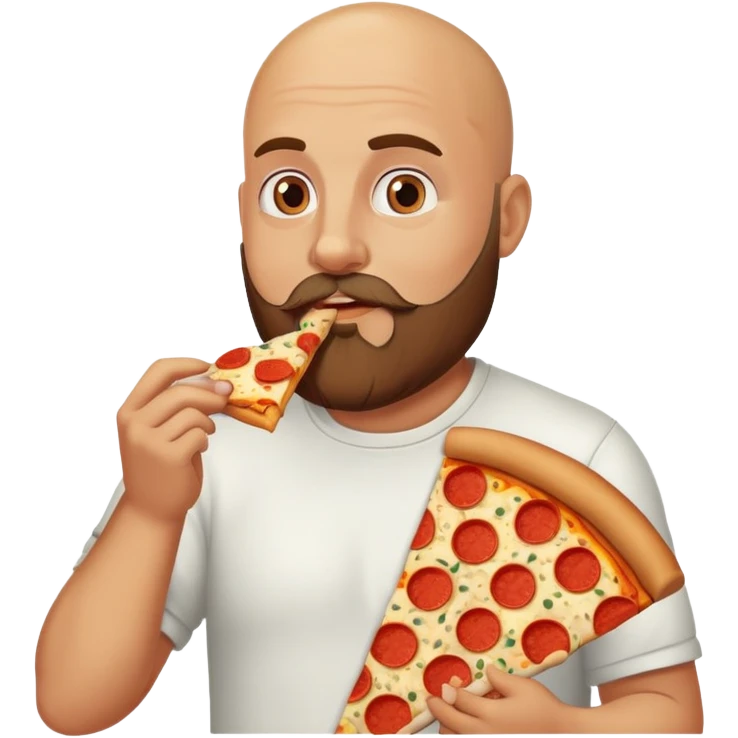 While bald man with a beard eating pizza emoji