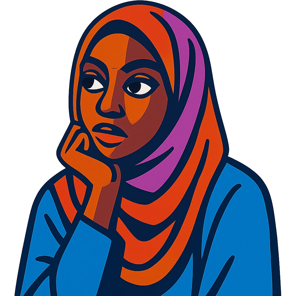 femme noire voilée, yeux captivants, expression réfléchie, vibrant-toon style emoji