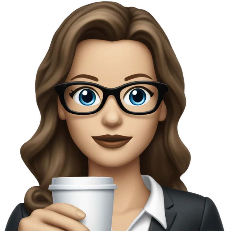 Lifelike model Kate Beckinsale blue eyes wearing glasses in a business dress drinking a cup of tea  emoji