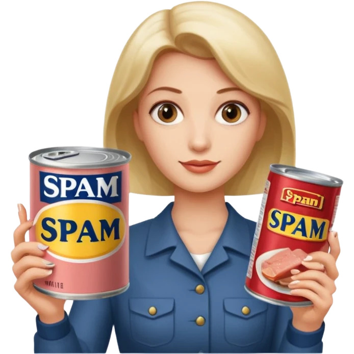 cameo painting of woman holding spam emoji