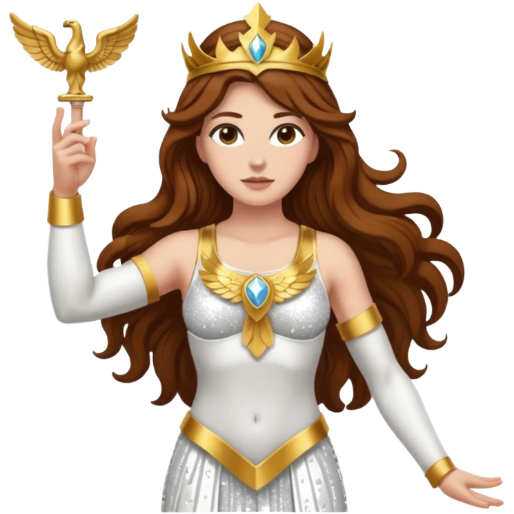 Nike, Goddess of Victory from Gods and Goddesses with long brown hair, white sequin outfit emoji
