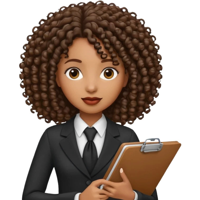 black woman in formal attire, curly hair, holding a clipboard emoji