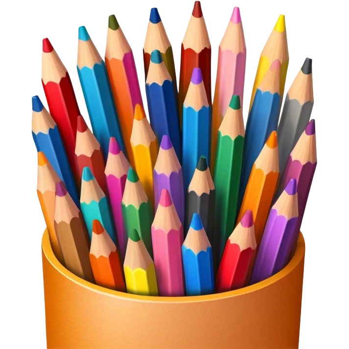 Cinematic Realistic image of a set of finely sharpened colouring pencils arranged neatly on crisp paper, rendered with vibrant hues and detailed pencil textures, illuminated by soft, creative lighting that captures the spirit of artistic expression emoji