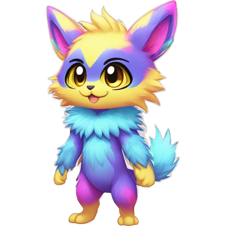 Anthro Scalie Fluffy Cool Cute Magical Shiny Colorful Neon Vibrant Colors Sparkle Kemono-style Chibi Fantasy-Animal-Fakémon-Pokémon-Hybrid Fur Sona Aesthetic Full Body emoji