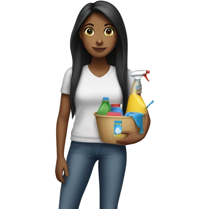 Brown girl with long black hair cleaning emoji