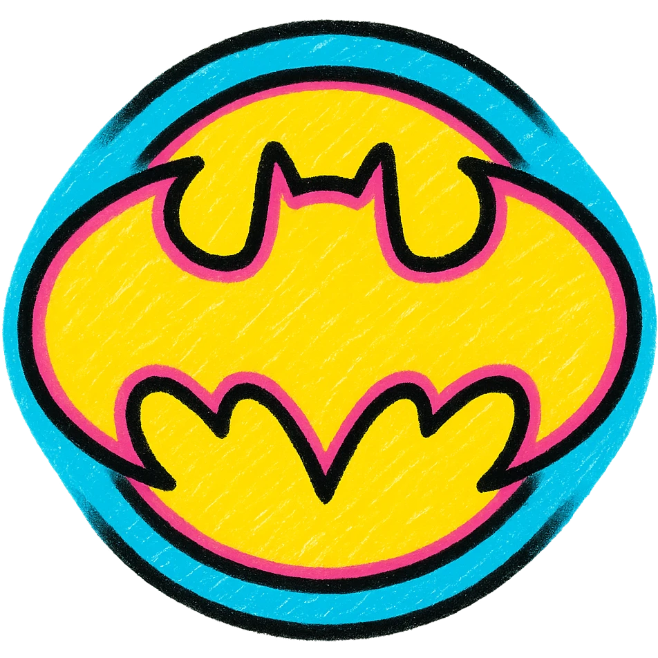 batman logo, neon colors, glowing bat shape, dynamic and eye-catching, no text emoji