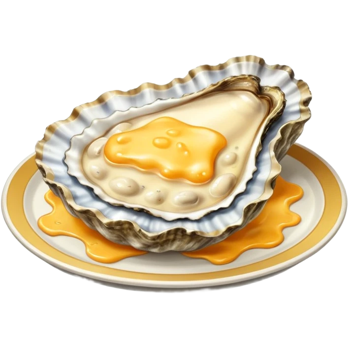 steaming oyster on a platter covered with melted cheese emoji