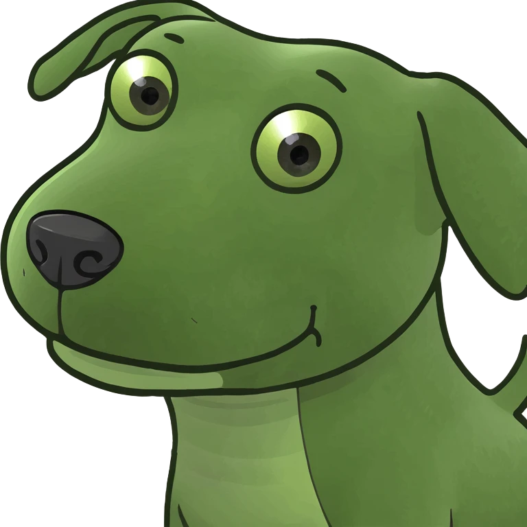 Wooden pull along dog toy with green rope emoji
