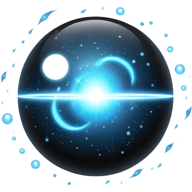 magical onyx orb floating with a silver-blue aura, cosmic particles around it emoji