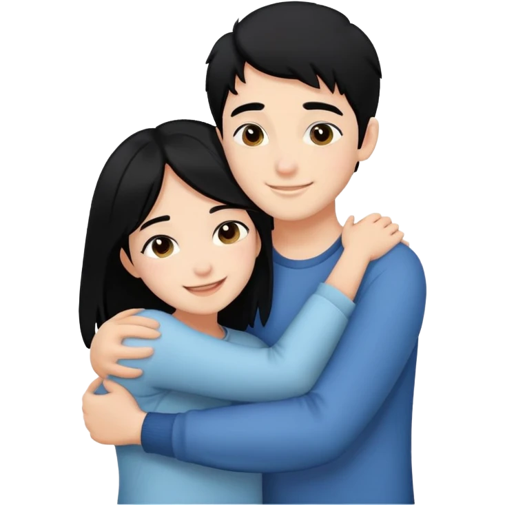 Two best friends one boy with black hair, one girl with black hair hugging happy and grateful  emoji