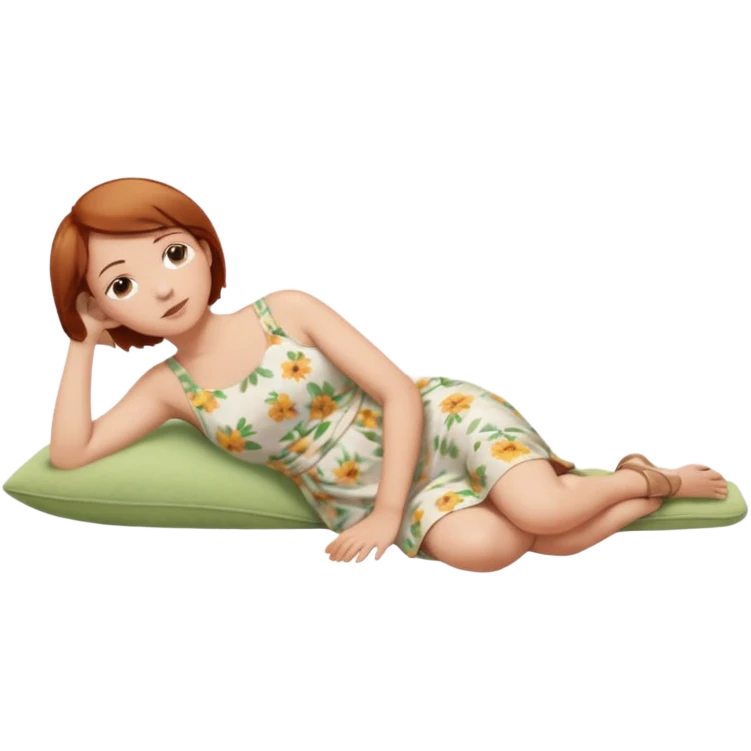 a woman, alone, short hair, light skin, auburn hair, laying on her side, facing away, full body is visible, feet are down. do not include other people, faces, or characters emoji