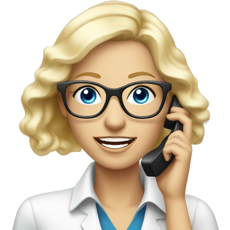  Elegant real blonde lady with glasses happy blue eyes talking on a phone  emoji
