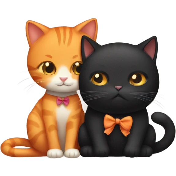an orange cat with a bow on hugging a black cat  emoji