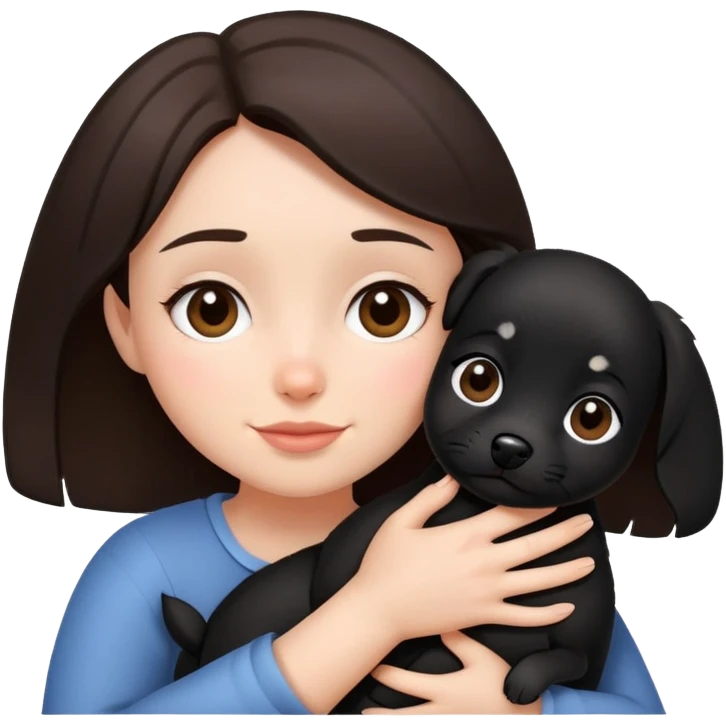 Brunette girl with small black dog hug emoji