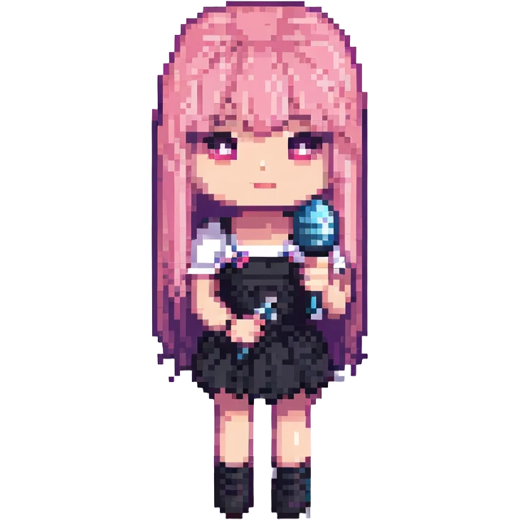 Blackpink Lisa as a pixel art character, cute and retro, holding a microphone emoji