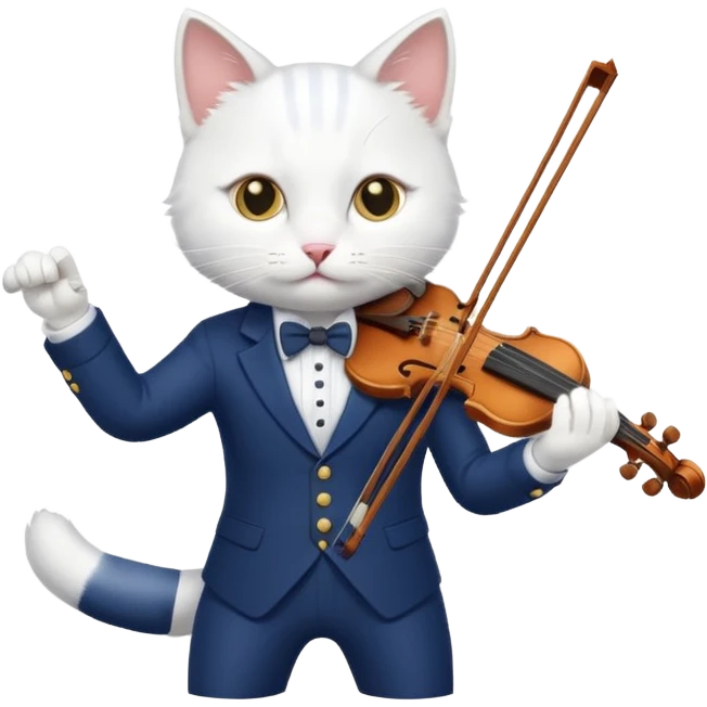 white cat play violin, wear navy suit emoji