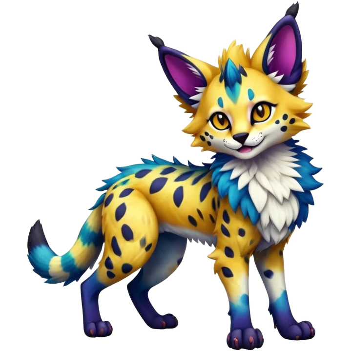 Epic Cute Colorful Dark Sergal-Serval-Vernid full body emoji